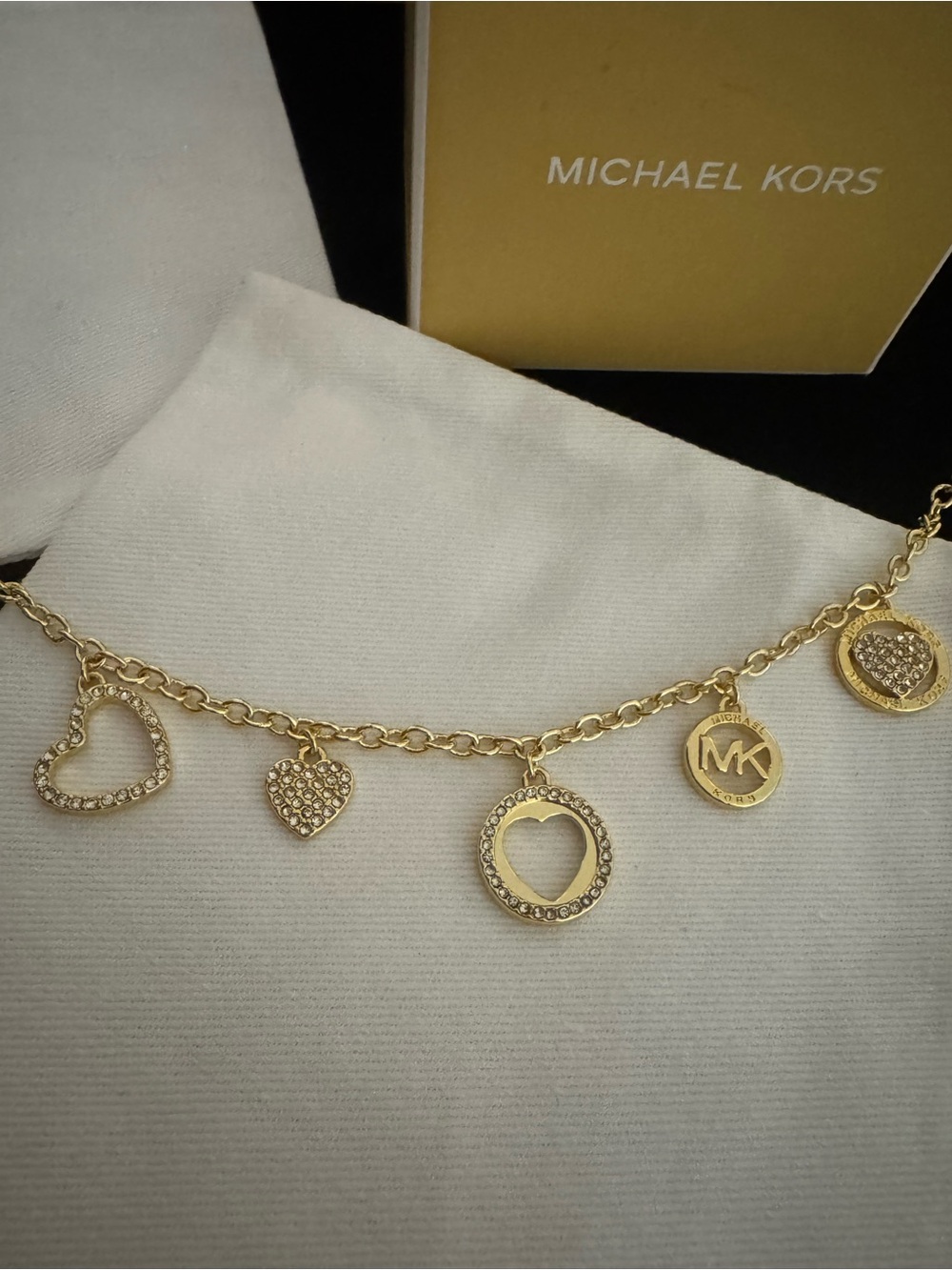 Michael Kors Gold Heart Charm Link Bracelet with Crystal Accents - Picture 3 of 8